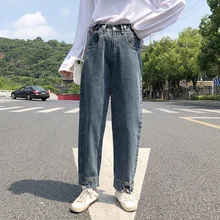 GUUZYUVIZ Высокая Талия Джинсы женские Винтаж джинсы-бойфренды для Для женщин Повседневное синие джинсы штаны-шаровары Штаны для дамы плюс Размеры свободного кроя