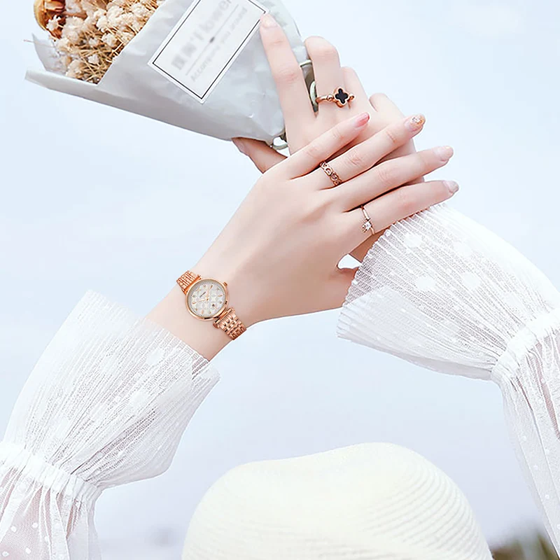 Брендовые роскошные элегантные женские часы Sinobi наручные цвета розового золота