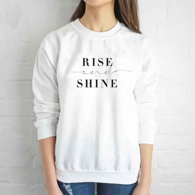 Толстовка с надписью «Rise and shine», женская модная одежда для крещения в христианском стиле, пуловеры из чистого хлопка, эстетические толстовки унисекс, Прямая поставка - Цвет: black word
