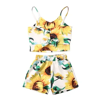

2020 Toddler 1-6T Kids Children Baby Girl Clothes Set Summer Sleeveless Sunflower Top Shorts Clothing Costume Outfits 2PCs