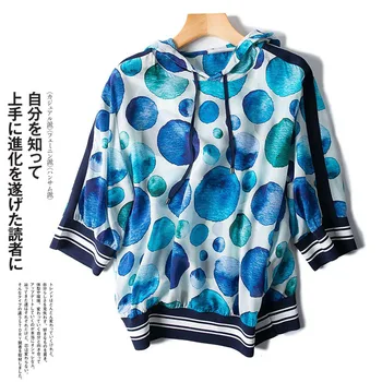 

New women s clothing in Europe wind bubbles printed 100% silk hoodie is prevented bask in clothes
