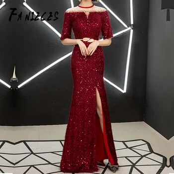 

Spring Party Sheath Dress 2020 Women Side split Sexy Dresses Shiny Tassel Long Evening Maxi Party Vestidos De Festa Dropshipping