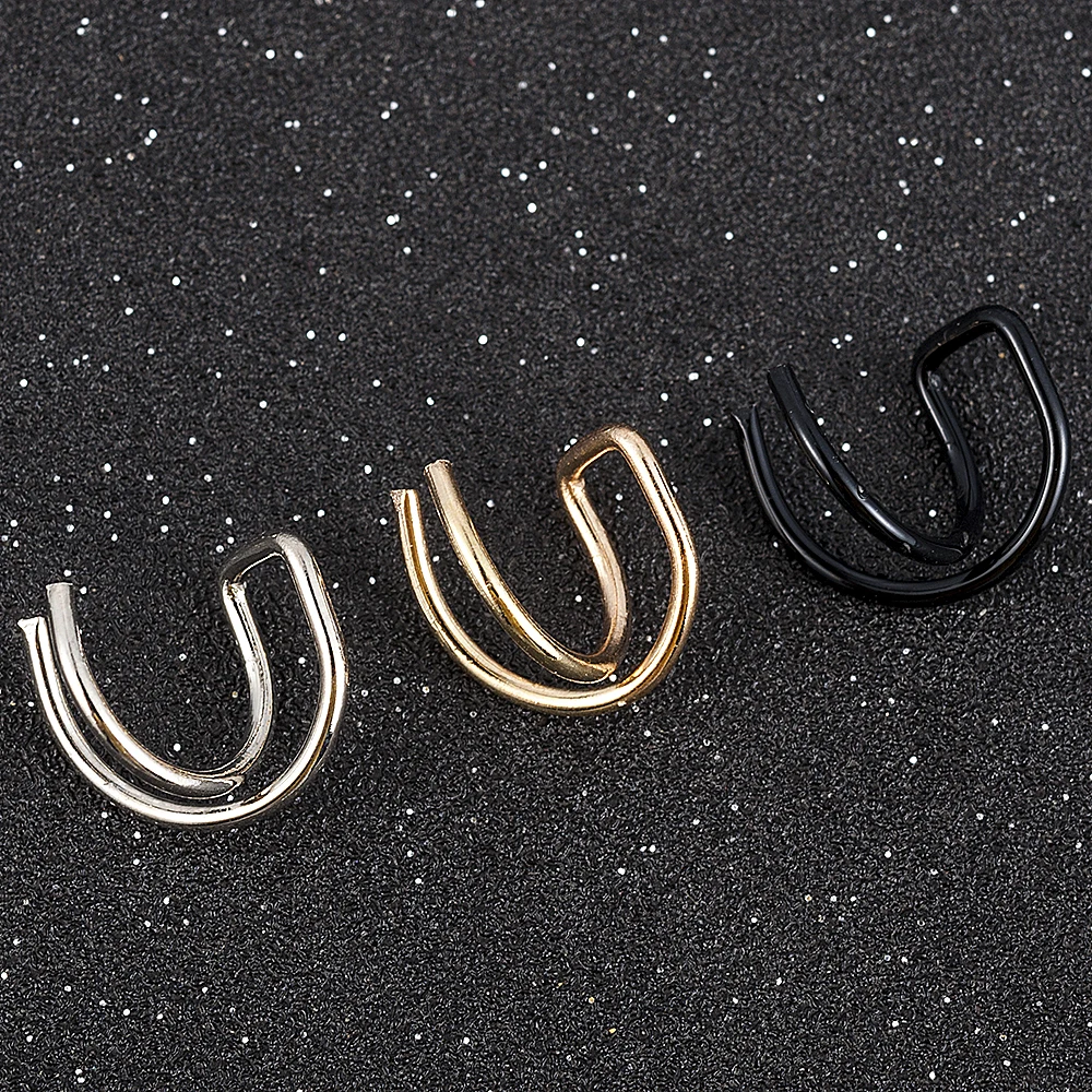 Korean Style Simple cross double Clip Earrings For Women Fashion Trendy Girls Holiday Jewelry gold,silver,black 3 colors choose