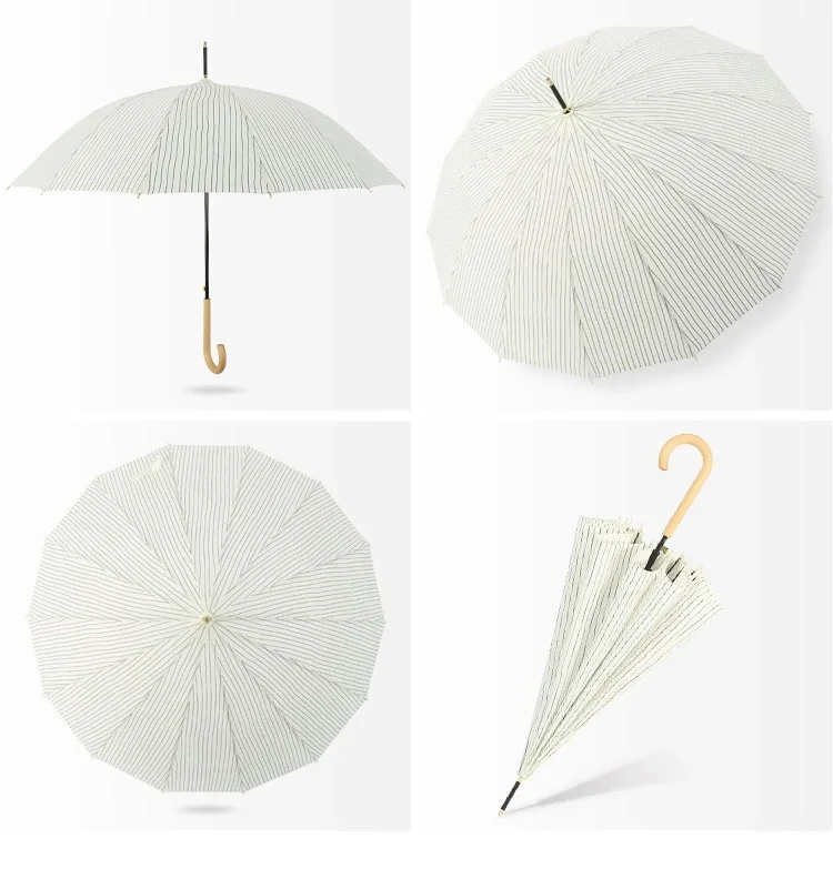Currently Available New Style 16 Straight Pole Curved Handle Umbrella Japanese Korean Literature And Art-Style Stripes Hipster M