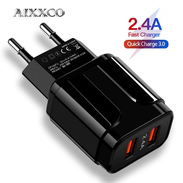 AIXXCO 5V 2A EU Plug LED Light 2 USB Adapter Mobile Phone Wall Charger Device Quick Charge QC 3.0 Mobile Charger Fast Charger 1