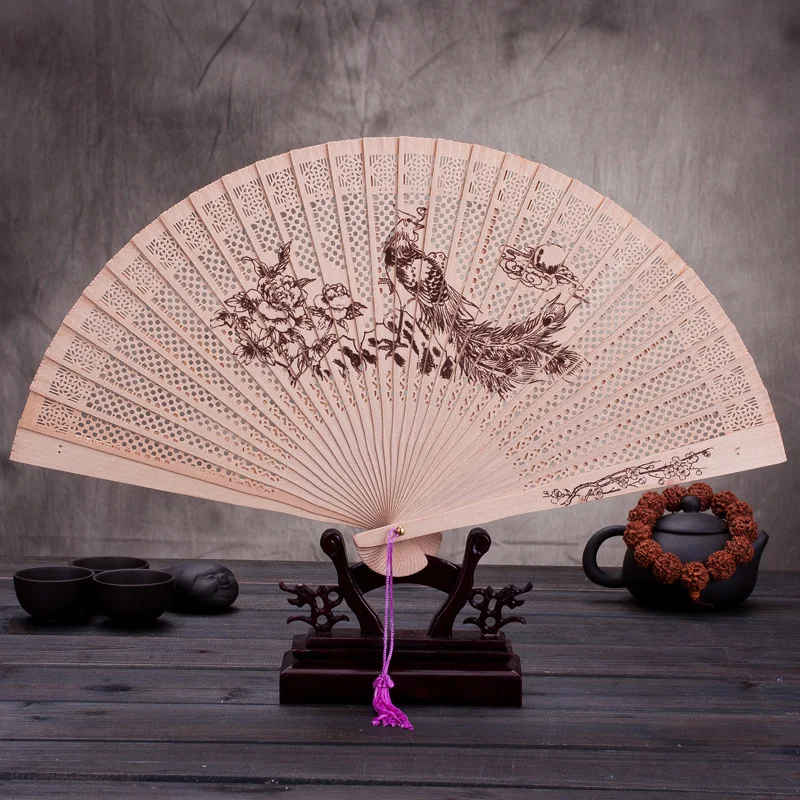 Складной вентилятор античный танец тимин Дерево diy ремесло украшение в форме веера аксессуары деревянные заготовки свадьба невеста - Цвет: Danfeng map