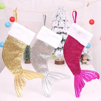 

Mermaid Stocking Hanging Gift Bag Holders Christmas Candy Dragee Bag Christmas Decorations for Home Noel New Year 2021 Present