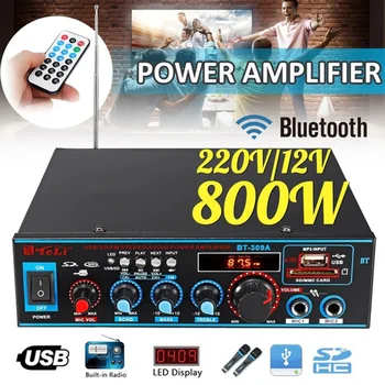 

Multi-function Mini Microphone Input Reverb Bluetooth Remote Control Power Amplifier home amplifiers - EU Plug