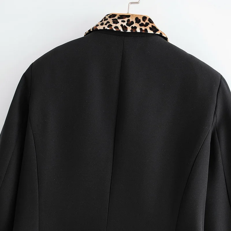 Stylish Women Blazer Autumn New Fashion Leopard Patchwork Single Suits Top Modern Lady Short Casual Outwear