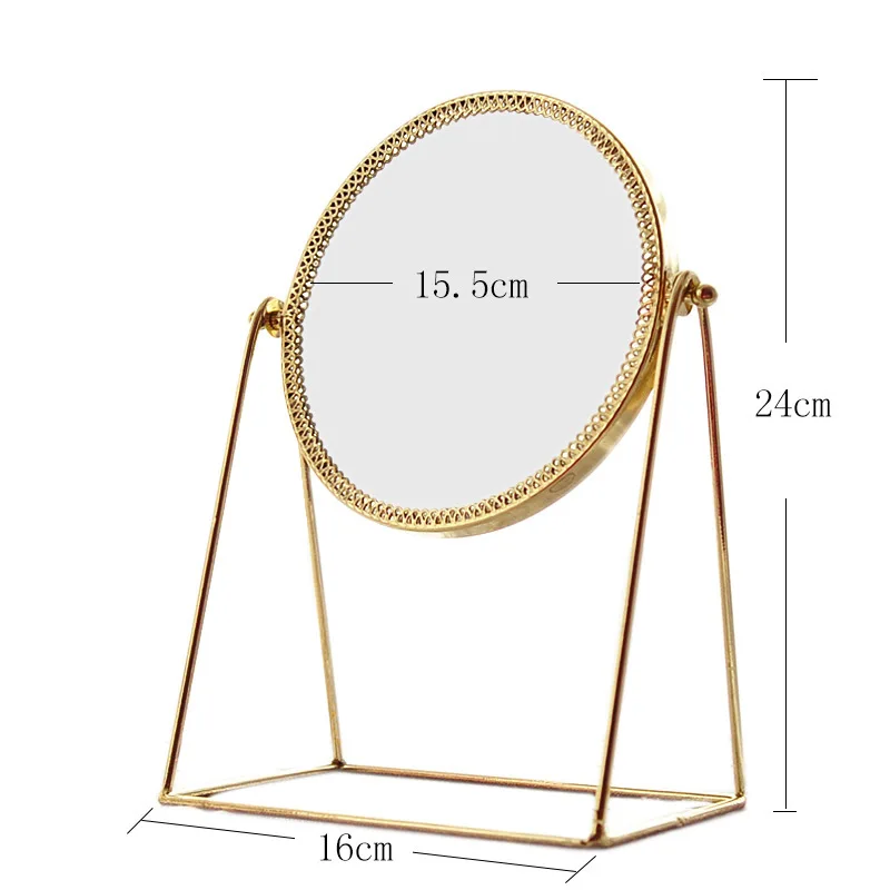 Скандинавское Золотое настольное квадратное зеркало украшения для съемки украшения круглая красота макияж ручка для душевой кабины зеркало - Цвет: Round