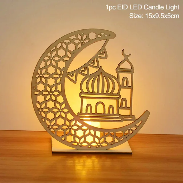 EID Mubarak Wooden Pendant with LED Candles Light Ramadan Decorations For Home Islamic Muslim Party Eid Decor Kareem Ramadan Style2