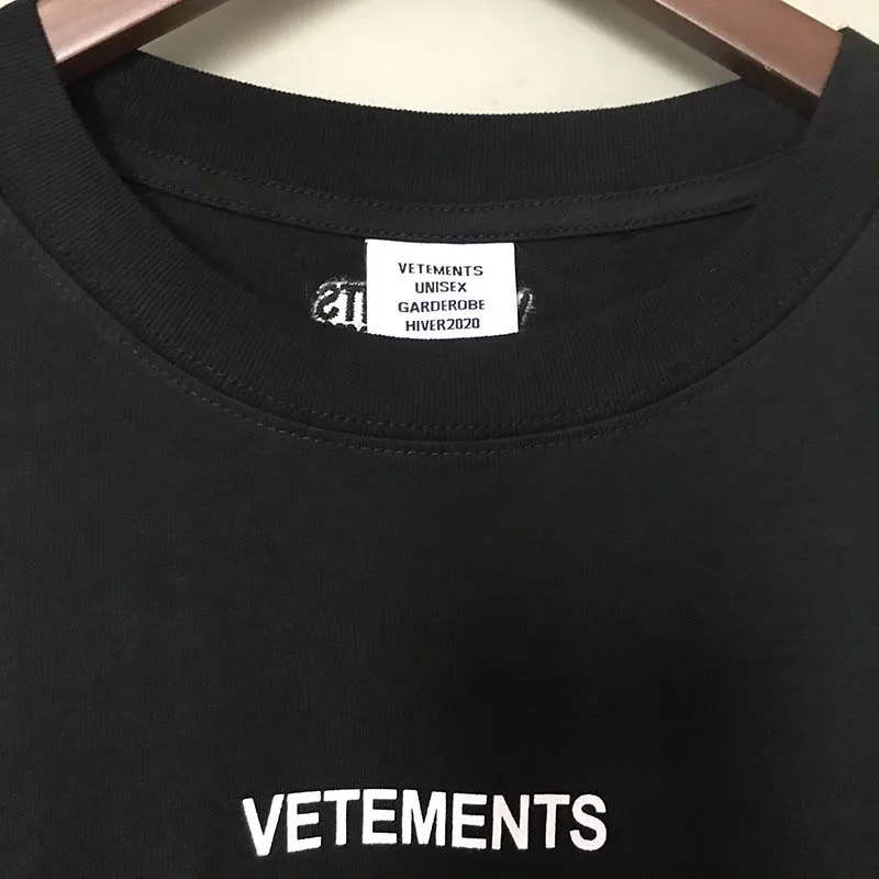 Черно-белые футболки Vetements для женщин Men1: 1 оверсайз хлопок Vetements Топ Футболка с вышивкой Vetements футболка