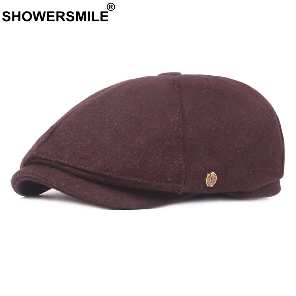 SHOWERSMILE осень зима шляпа с закруглёнными краями и пуговицей сверху Гэтсби кепка