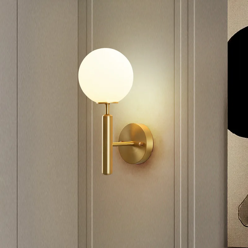 

FKL Modern Copper Wall Light Round Lampshade Super Bright Modern Minimalist Hall Background Wall Lamp Bedroom Hallway Lamp