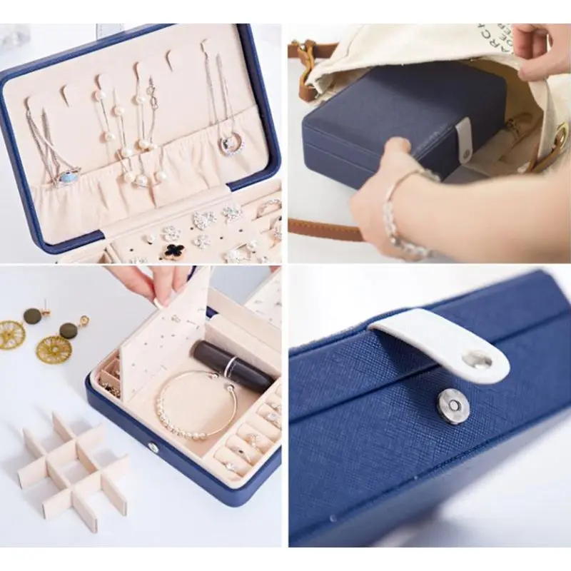 New Portable PU Fresh Simple Earring Plate Jewelry Storage Box Earrings Ring Multi-function Jewellery Case