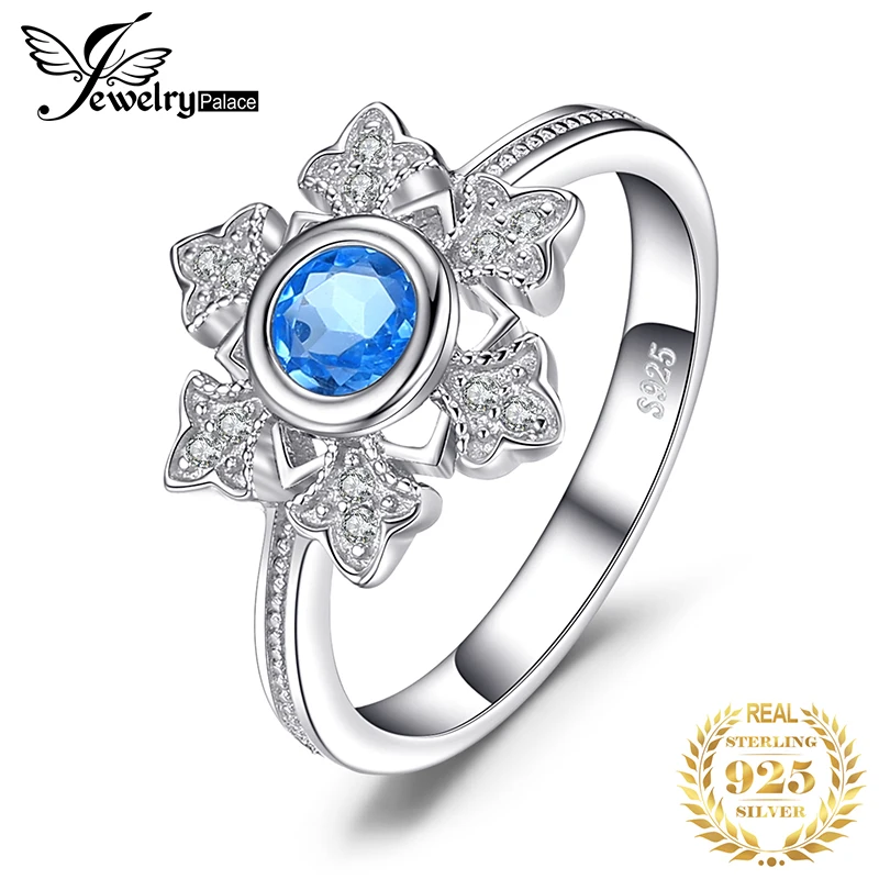 Jewelrypalace Снежинка 0.6ct натуральной голубой топаз коктейльное кольцо 925 украшений для Для женщин Модные украшения элегантный подарок