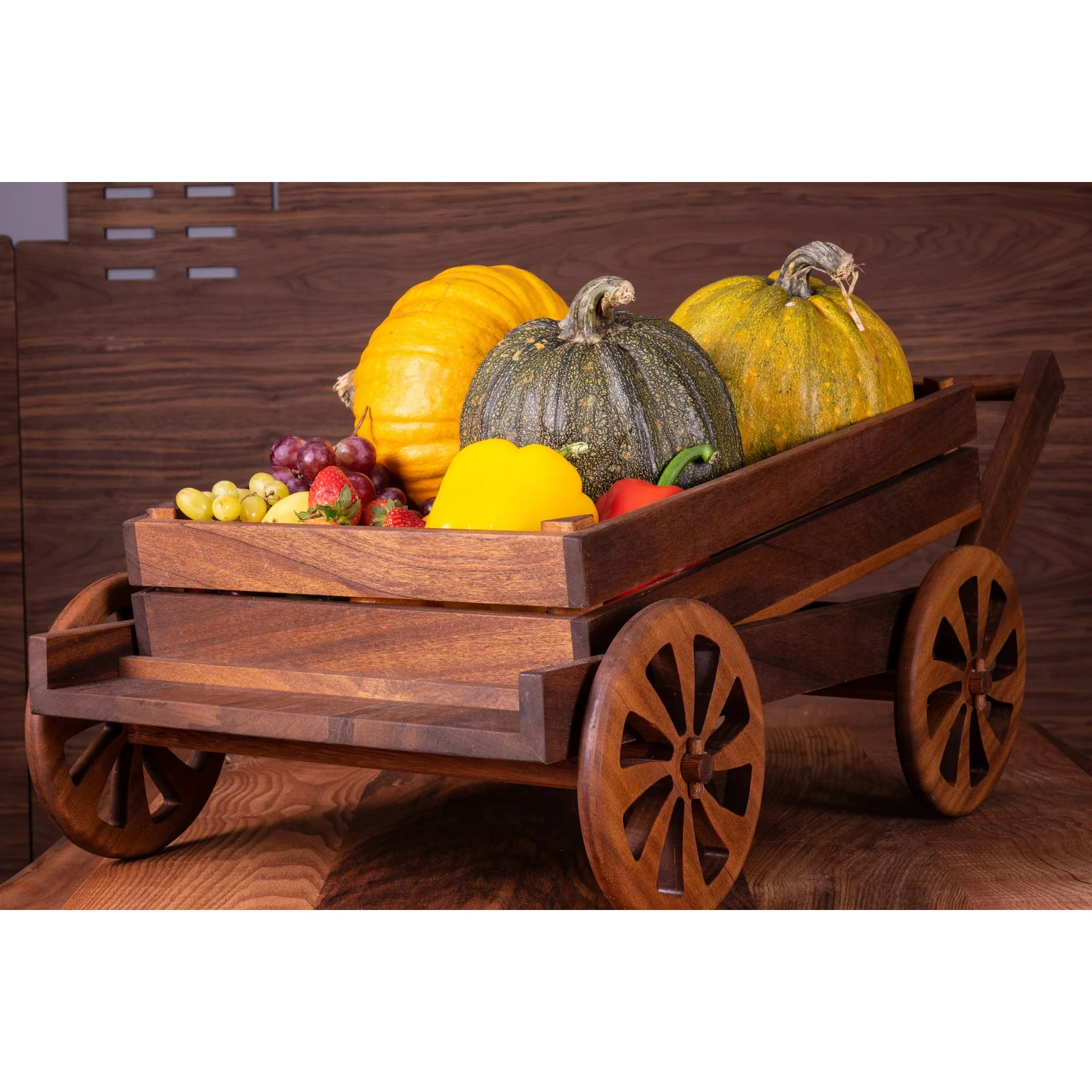 

Luxury Wood Fruit Cart Flashy Fruit Car Friut Serving Cart Luxury Kitchen Design High Quality Wood %100 Handmade