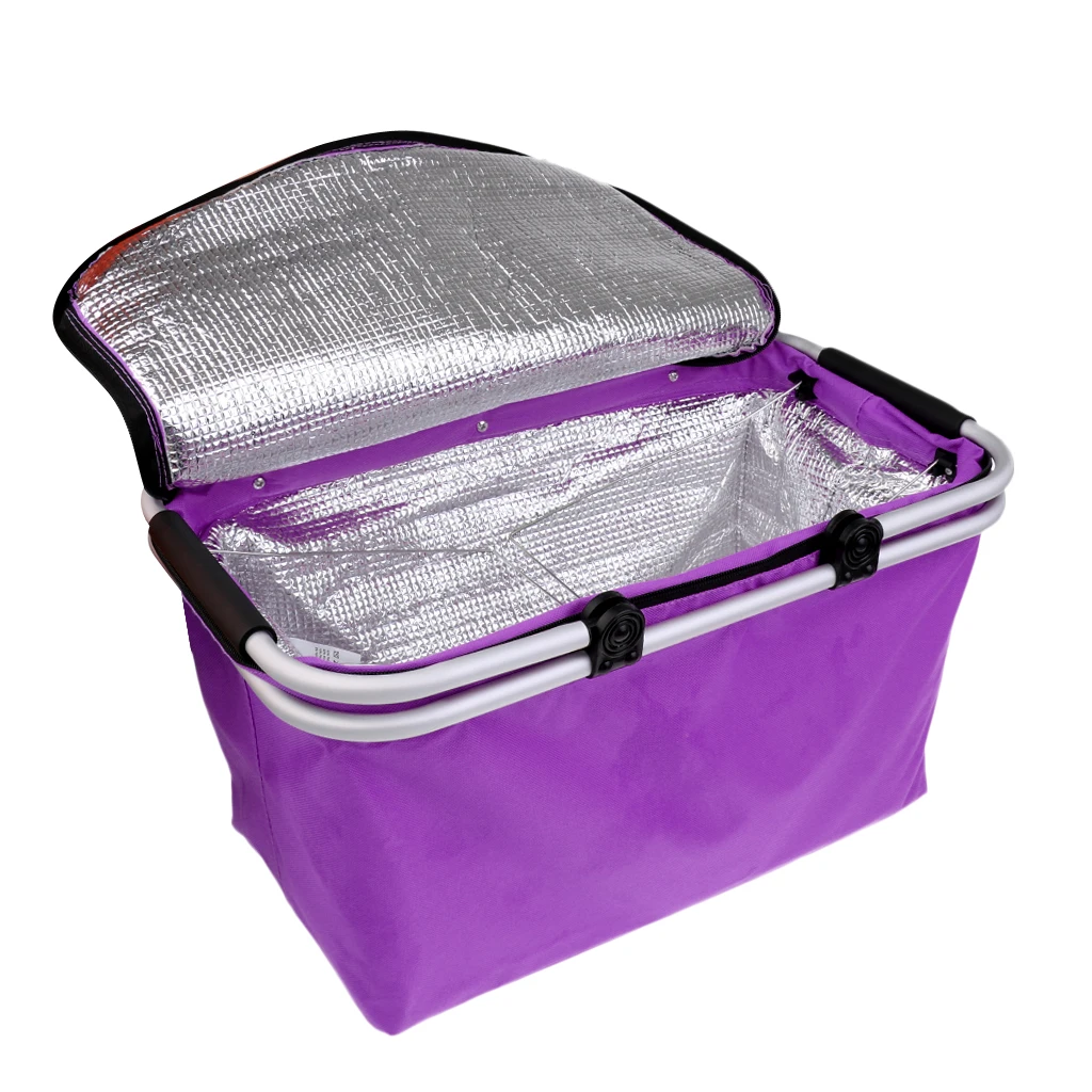 32L алюминиевая рама Изолированная Складная Походная корзина-холодильник для пикника Сумка - Цвет: Purple