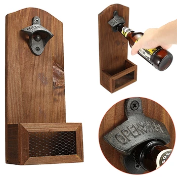 

Wall Mounted Bottle Opener Woodon Beer Corkscrew Bottle Cap Storage Boxes Kitchen Tools Bar Gadgets Accessories Home Decoration