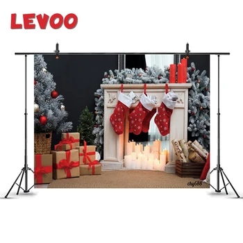 

LEVOO Photographic Backdrop Fireplace Christmas Stockings Candles Photography Background Photo Studio Photo Shoot Photobooth