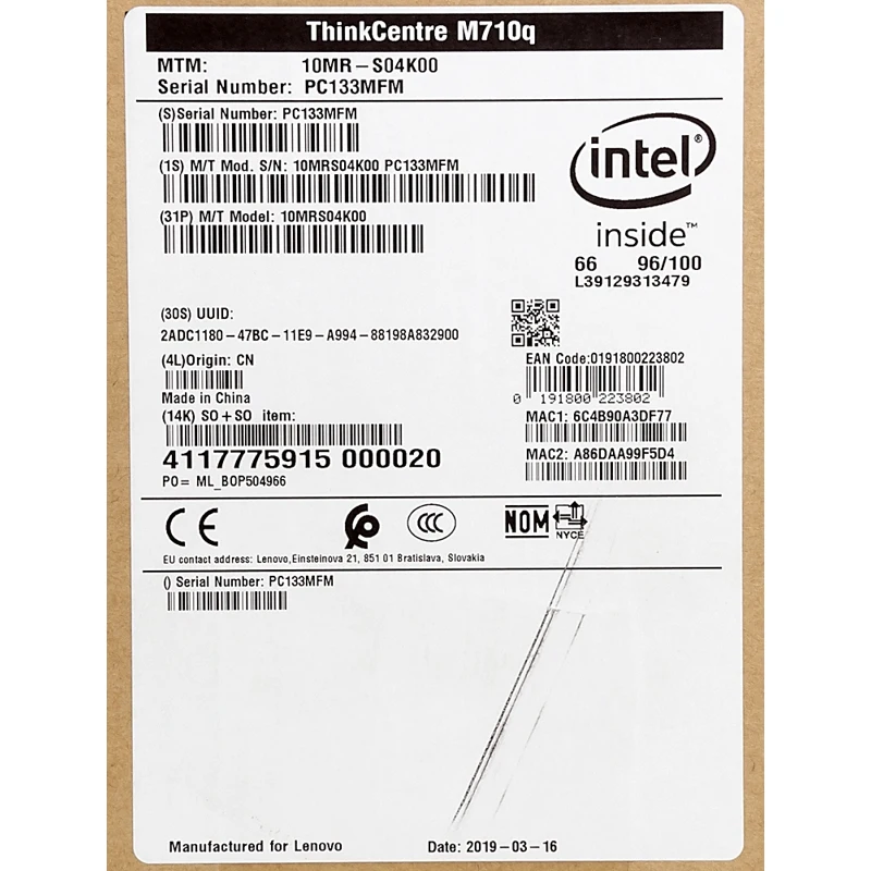 Процессор LENOVO ThinkCentre M710q Tiny, Intel Core i5 7400 T, DDR4 8Гб, 1000Гб, Intel HD graphics 630, noOS, черный [10m