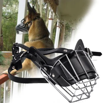 

2020 Leather Metal Basket Dog Muzzle Anti Bark Bite Chew Safety for Large Dog Amstaff Pitbull Bull Terrier Anti-Bite Dog Muzzles