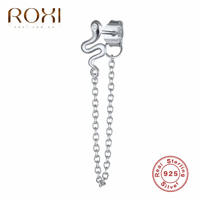 ROXI, серьги в стиле панк со змеей, 925 пробы, серебряные, с подвеской в виде змеи, серьги-гвоздики для женщин, животный альпинист, ювелирное изделие для ушей