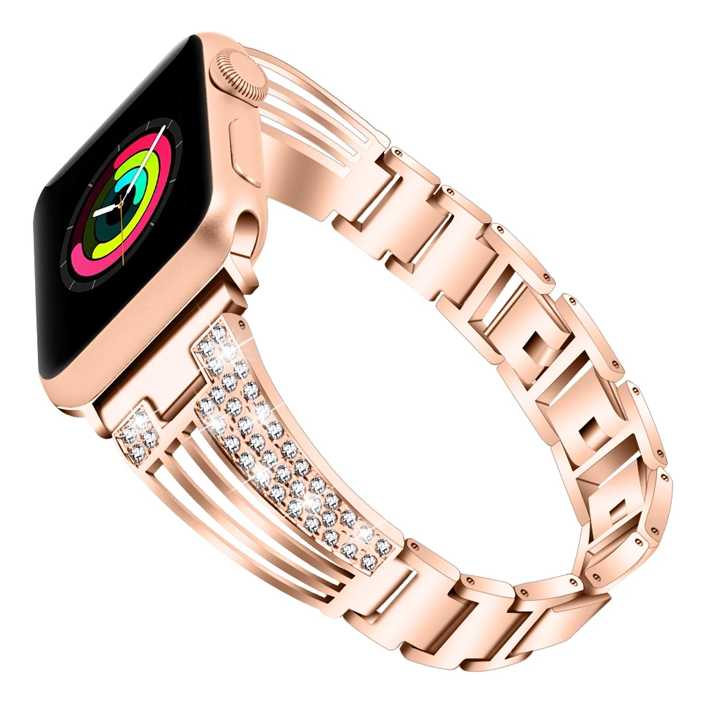 Женские часы со стразами для apple watch 44 мм 42 мм 40 мм 38 мм iwatch ремешок серии 5 4 3 2 1 браслет из нержавеющей стали для iphone