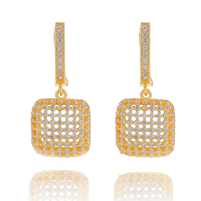 

Luxury Gorgeous Hollow Square Micro Pave CZ Zircon Circle Hoop Earrings for Women Gold Color Bride Wedding Party Earring