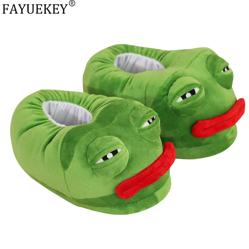 

Funny Cartoon Sad frog slipper green frog cotton women slippers Pepe Feels Bad plush slippers Winter home indoor girl couple sho