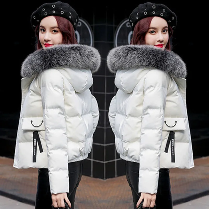 Kpop женская одежда Новое корейское Женское пальто модная короткая пуховая хлопковая одежда большой меховой толстый теплый зимний жакет для женщин