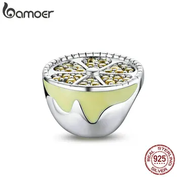 

bamoer 2020 Summer Half Lemon Metal Beads for Women Jewely Making 925 Sterling Silver Charm for Original Bracelet BSC265