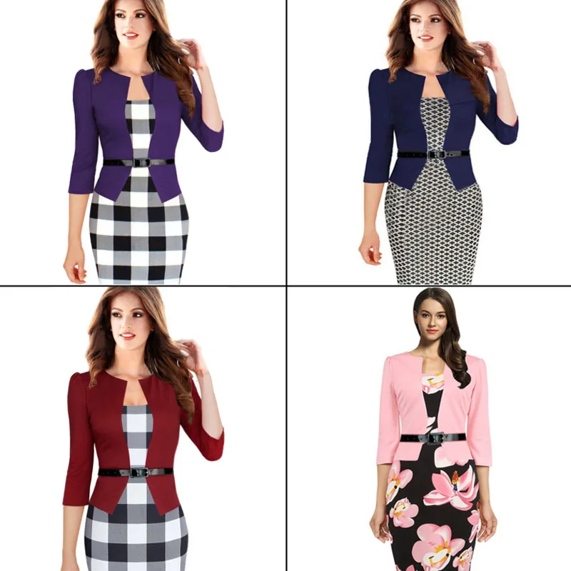 Formal Slim Office Ladies Dress Women Square Collar Puff Sleeve Pencil Dresses Autumn Spring High Waist Sashes Womens Dress