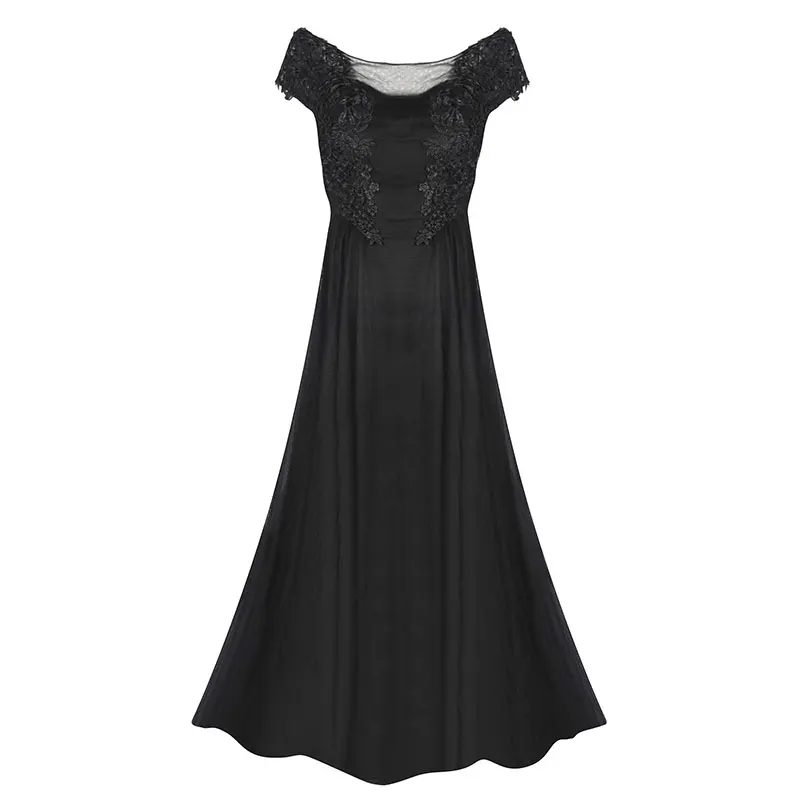 black Tanpell длинное вечернее платье с аппликацией бордовое с короткими рукавами длиной до пола ТРАПЕЦИЕВИДНОЕ ПЛАТЬЕ недорогое женское вечернее платье для выпускного вечера - Цвет: black