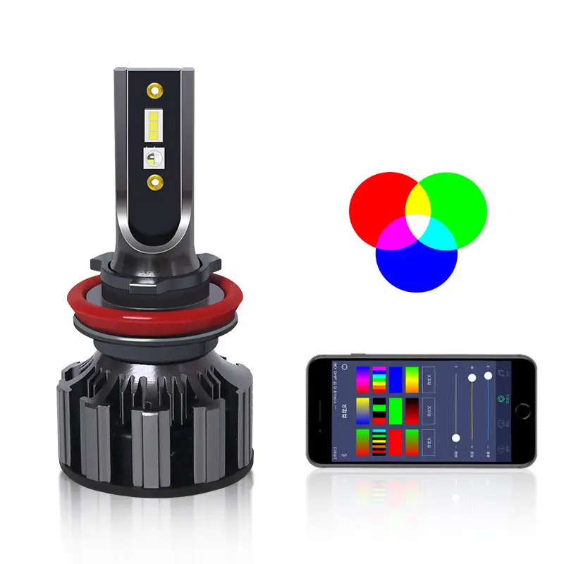 80 Вт RGB H1 H4 H7 H8 H9 H11 9005 9006 880 881 светодиодный свет фар дальнего света Bluetooth APP Управление для светодиодных ламп