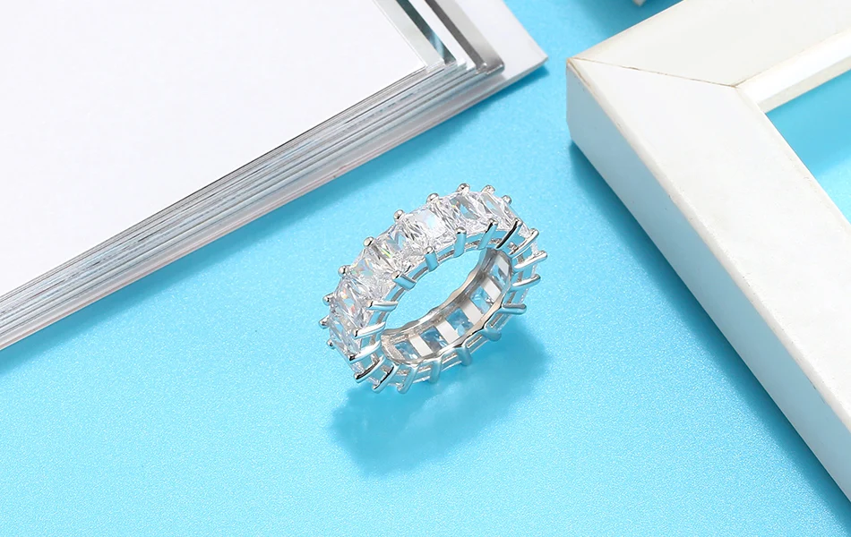 Effie queen 925 пробы Серебряное кольцо вечности с AAAA цирконием ряд вечный Кристалл ювелирные изделия обручальное кольцо для женщин ювелирные изделия BR168