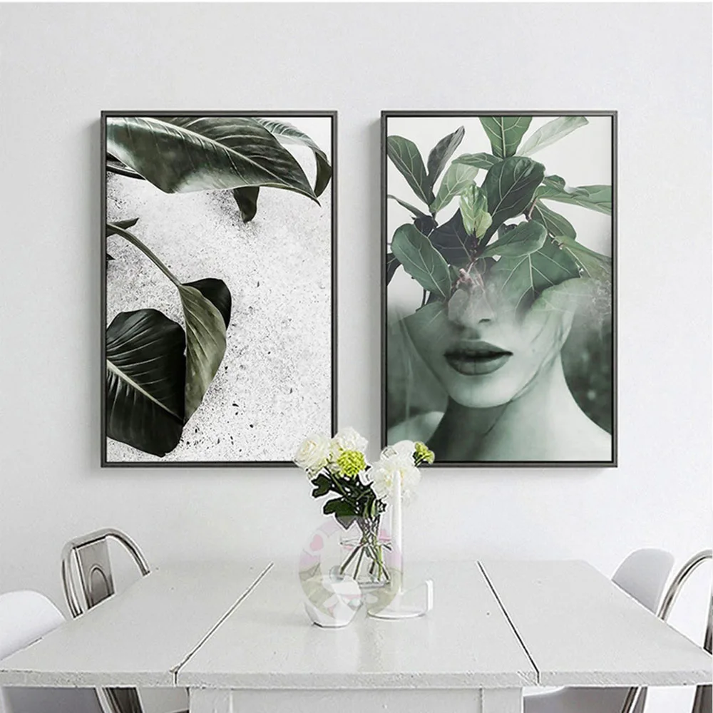 

Nordic Woman Plants Print & Poster Modern Botanical Wall Art Painting on Canvas Picture Decal Girl's Room Living Room Decoration