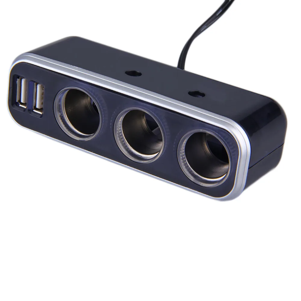 

Universal 3 Socket Adapter Splitter 3.1A USB Charger Car DC 12V/24V Cigarette Lighter Socket Splitter+Dual USB Port Car Adapter