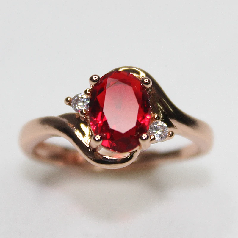 Silver Ring 925 Silver Jewelry Ring For Female Oval Shape Ruby Zircon Gemstones Rose Gold Open Rings Wedding Party
