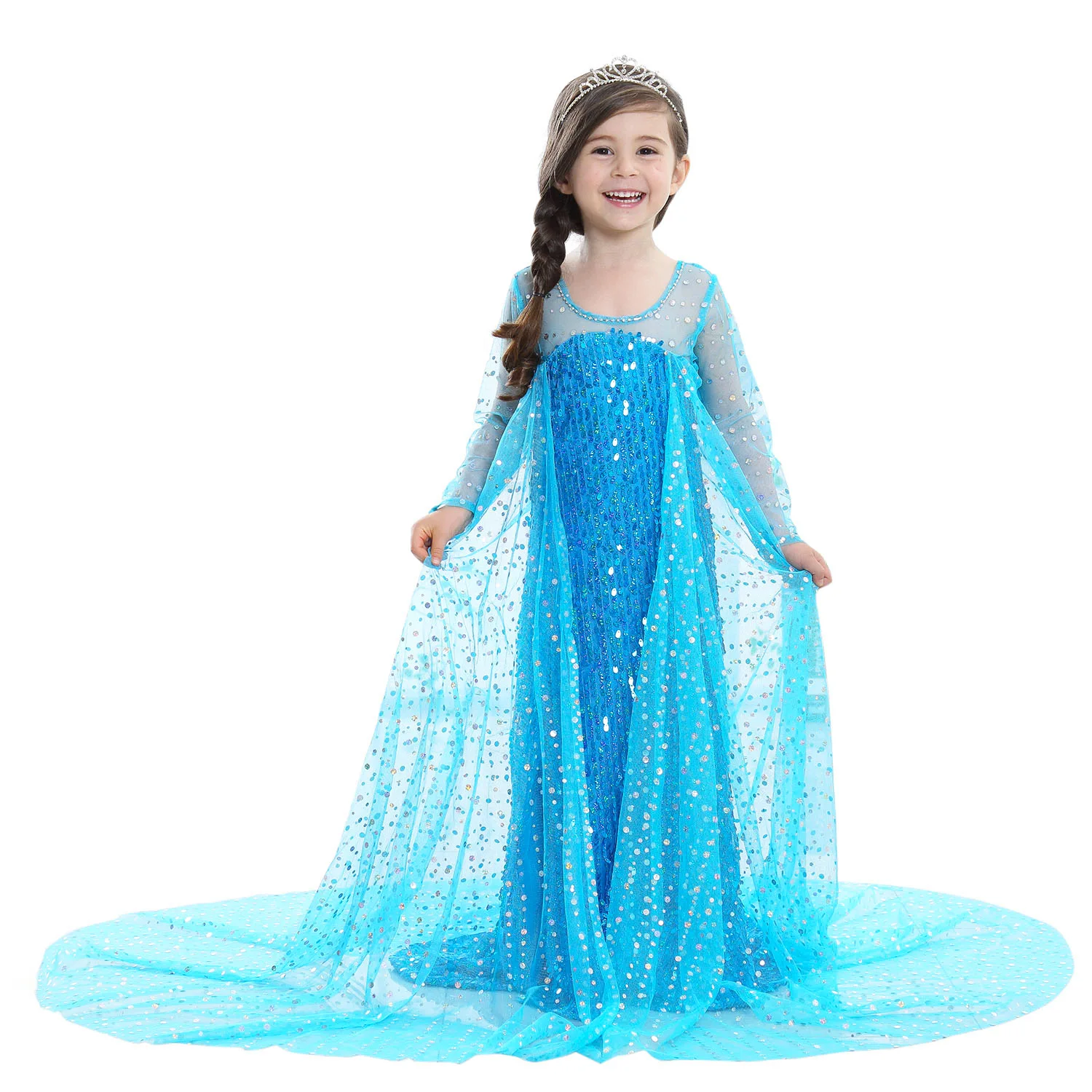 Детское платье на хэллоуин длинное зимнее платье-накидка для девочек маскарадное платье принцессы Эльзы для девочек 2, 3, 4, 5, 6, 7, 8, От 9 до 10 лет