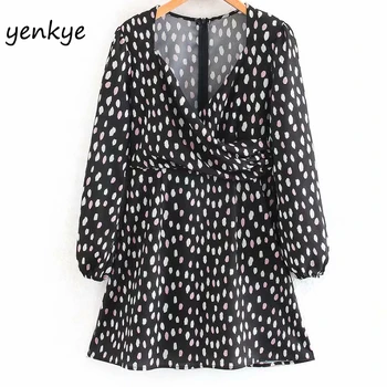 

Vintage Floral Print Mini Dress Women Sexy V Neck Long Sleeve Dress Lady A-line Mini Summer Dress Short OZZ9533