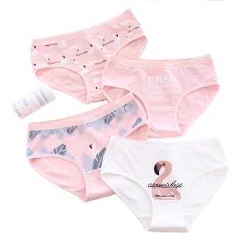 

Women Cotton Panties Cute Flamingo Pattern Print Briefs Seamless Breathable Underwear Mid Waist Girl Cartoon Panties Lingerie