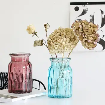 

Dry Flower Vase Hydroponic Plants Vase Transparent Gradient Color Glass Vase Glass Flower Pot Home Living Room Table Decoration