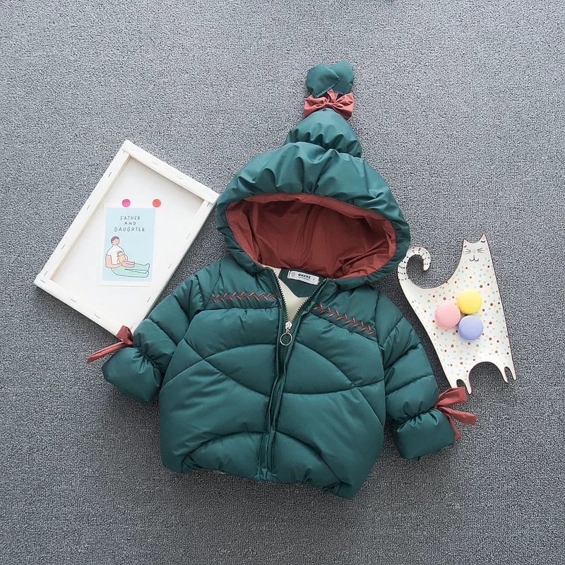 Зимние теплые куртки, куртки для маленьких девочек, детская верхняя одежда с капюшоном, пальто, детская одежда, 1 шт - Цвет: Зеленый