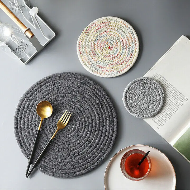 3pcsHandmadeCrochetedPlacematTableMatCottonDoilyCupKitchen