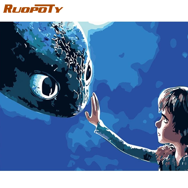 RUOPOTY Frame DIY Painting By Numbers Animation Acrylic Paint On Canvas Coloring Wall Art Picture For Home Decors | Дом и сад