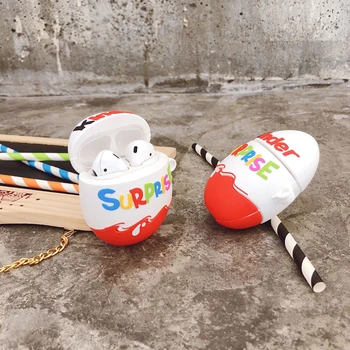 

Cute Kinder Fun Eggs Wireless Bluetooth Earphone Case for AirPods 2 1 Chocolate Surprise Box 3D Soft Silicone Headset Cover E13