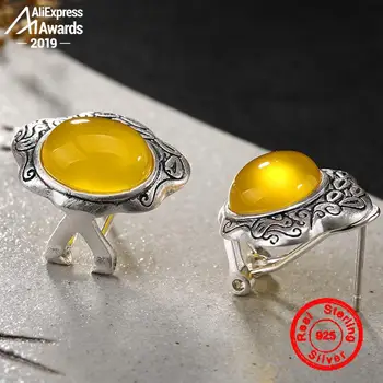 

S925 Fine Jewelry Earrings 925 Sterling Silver Artisan Baltic Retro Exquisite Semi Gemstone waterdrop moldavite