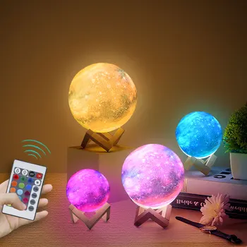

16 Colors 3D Printing Moon Lamp with Remote Control Starry Galaxy Light Built In Rechargeable Battery Table Lamp Desk Lamp Led