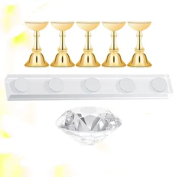 

7Pcs Nail Checkerboard Acrylic Bracket Display Stand Practice Nail Support Crystal Base Nail Holder Practice Rack (Golden)